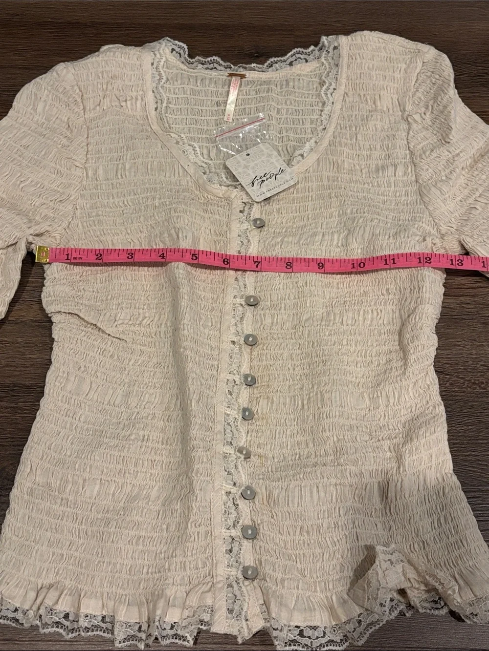 Free People Elliot Smocked Solid Top, Ivory - Medium